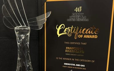 Viaro Energy CEO, Francesco Mazzagatti, has been honoured as one of the outstanding young business leaders at the 40 Under 40 UK Awards, in the Energy/Oil and Gas category