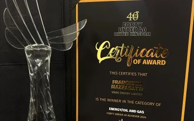 Viaro Energy CEO, Francesco Mazzagatti, has been honoured as one of the outstanding young business leaders at the 40 Under 40 UK Awards, in the Energy/Oil and Gas category